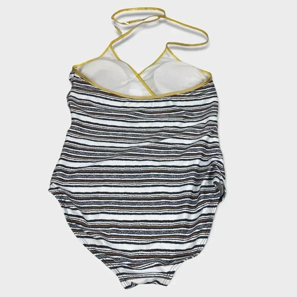 Cut Out Black White Stripe One-Piece Swimsuit